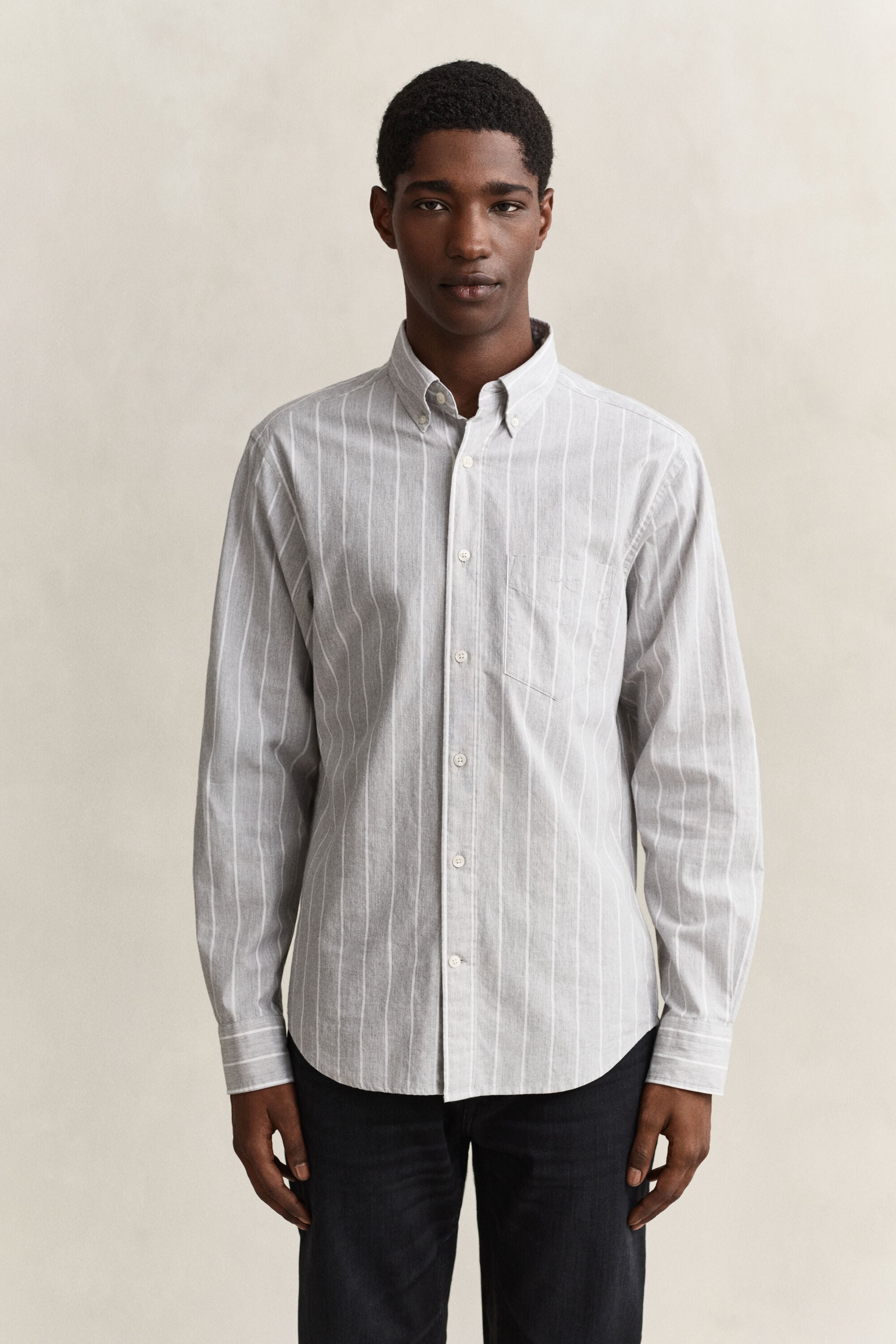 Chemise à rayures en popeline chinée