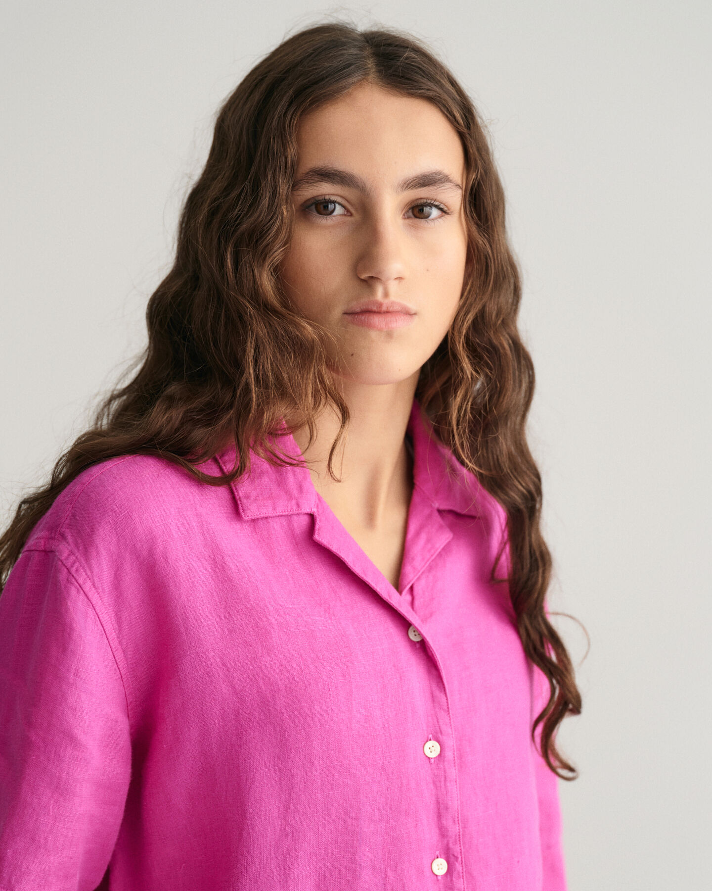 Chemise boxy en lin &agrave; manches courtes Teen Girls