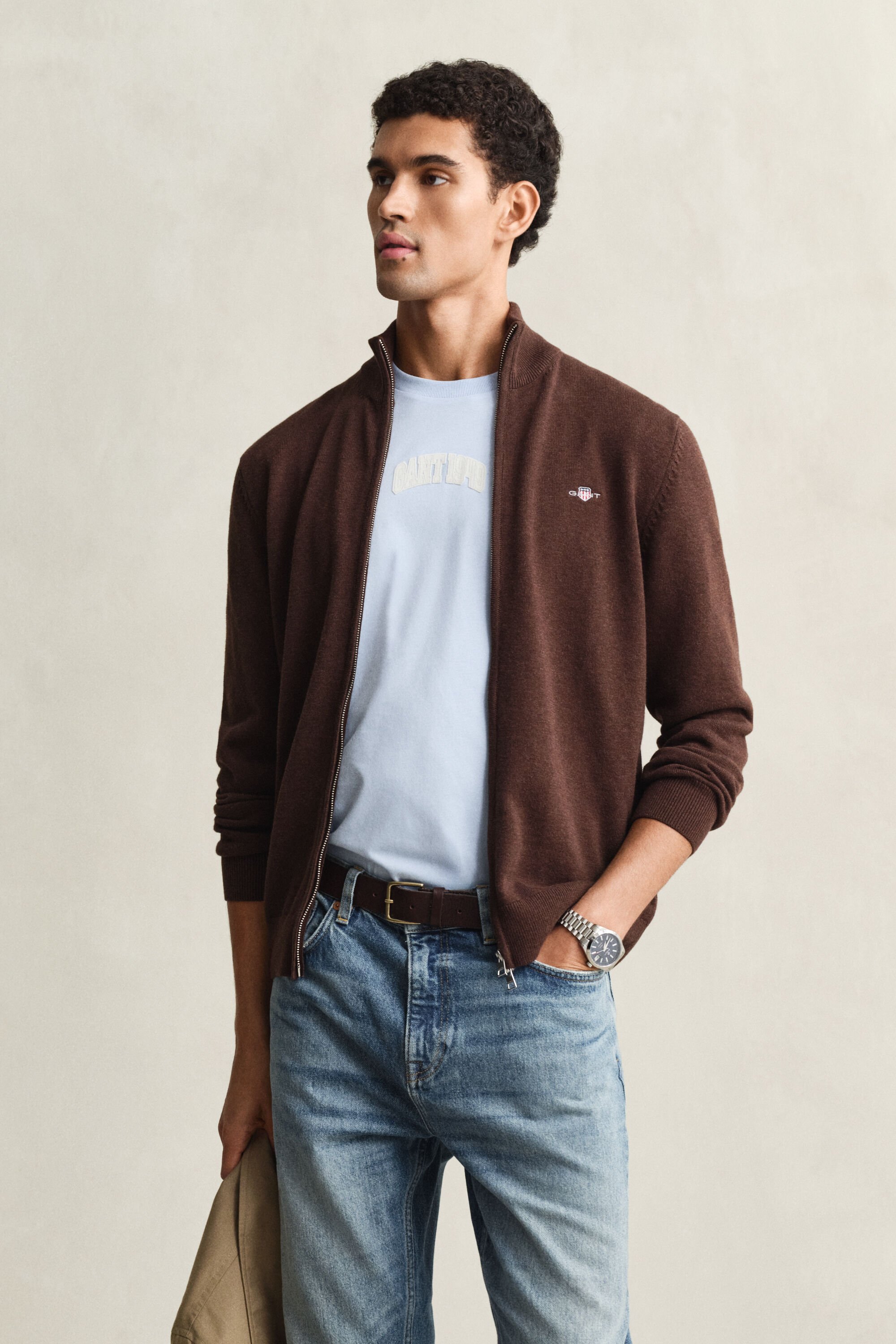 Cardigan zippé en coton décontracté