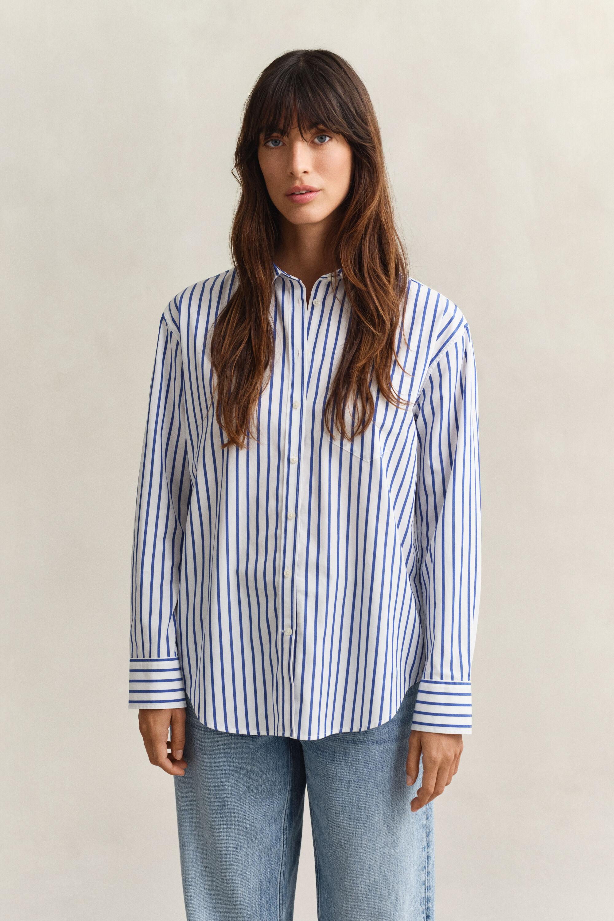 Chemise classique coupe décontractée en popeline à rayures