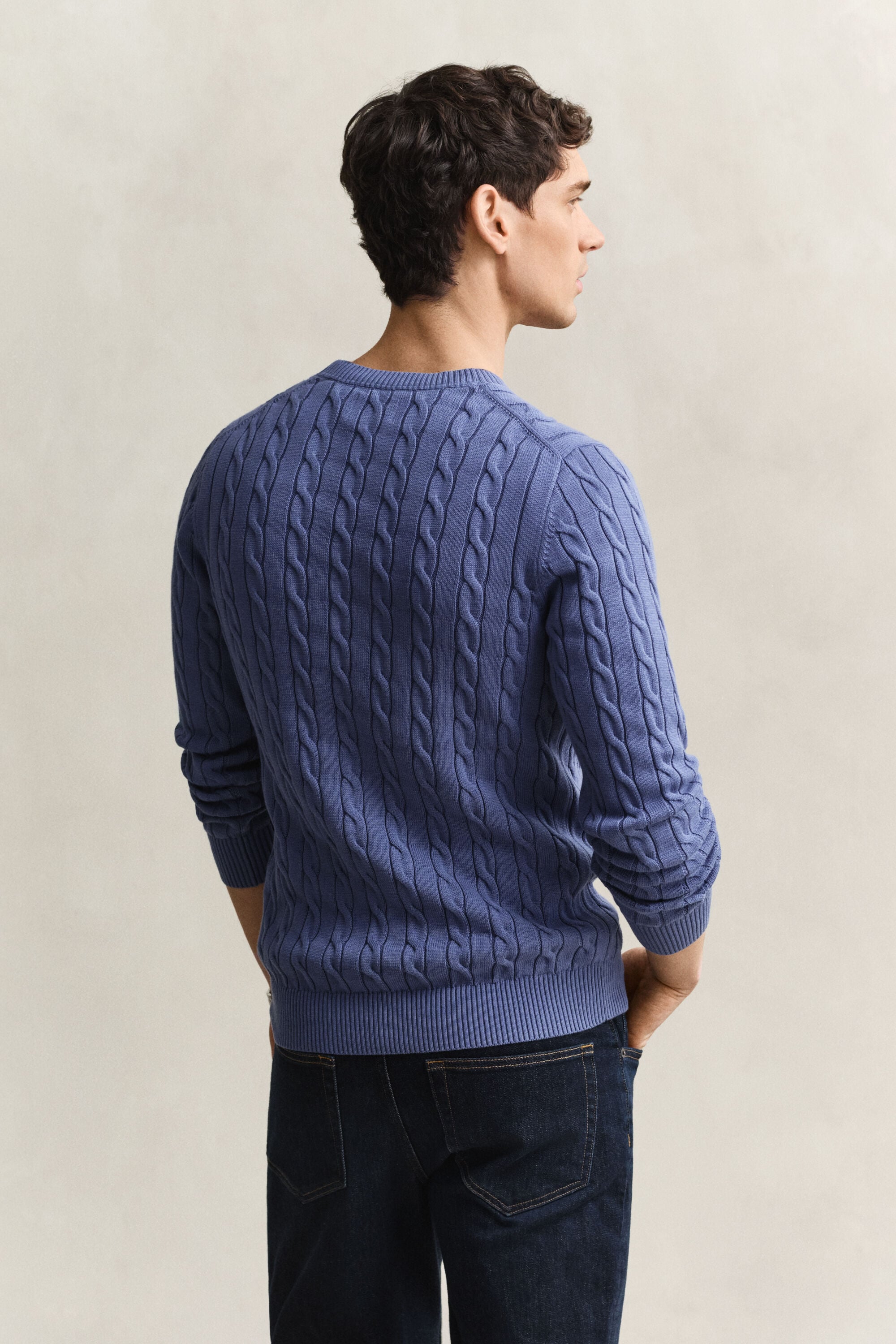 Pull col rond en maille de coton torsadée