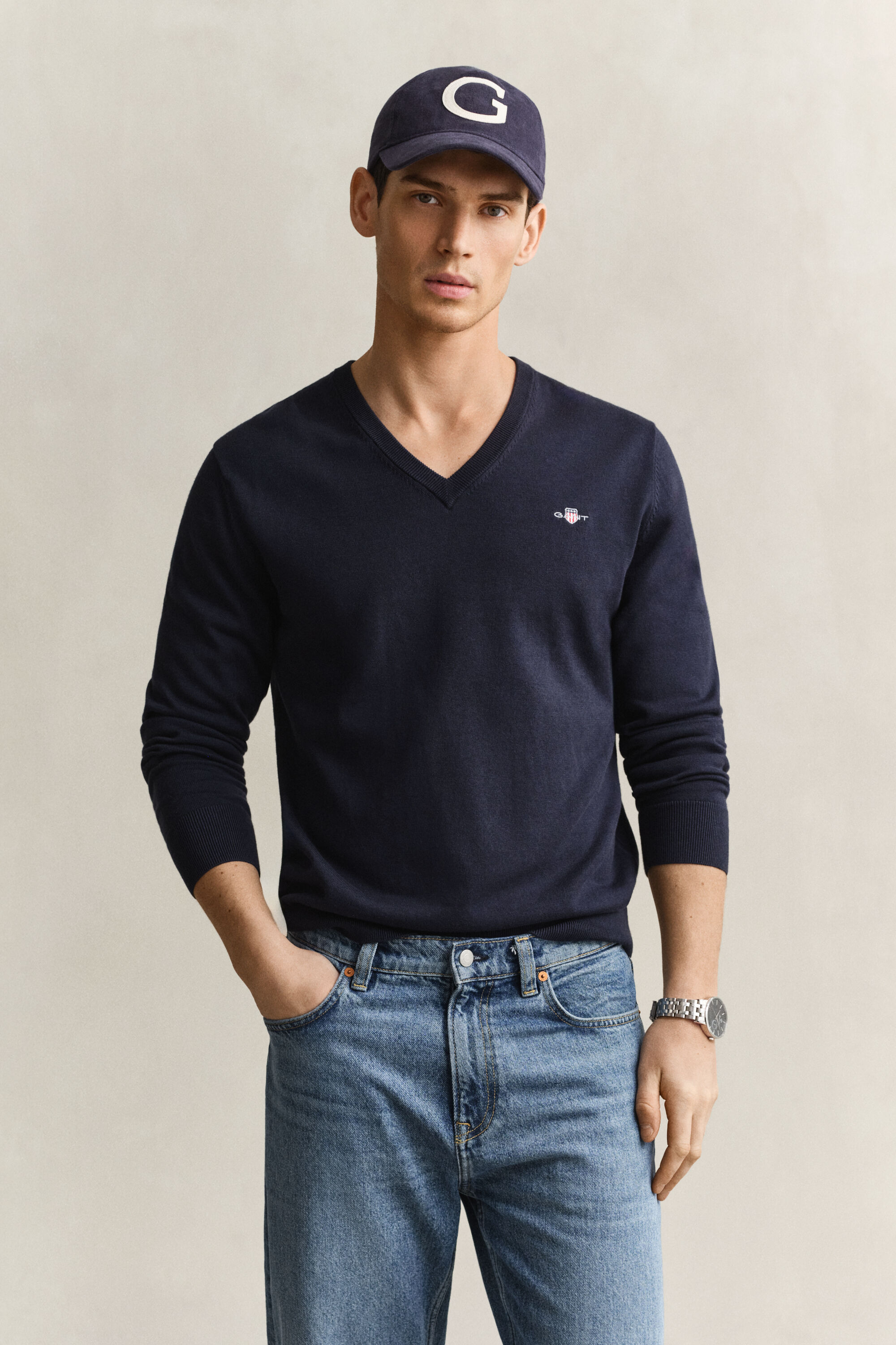 Pull col V en coton