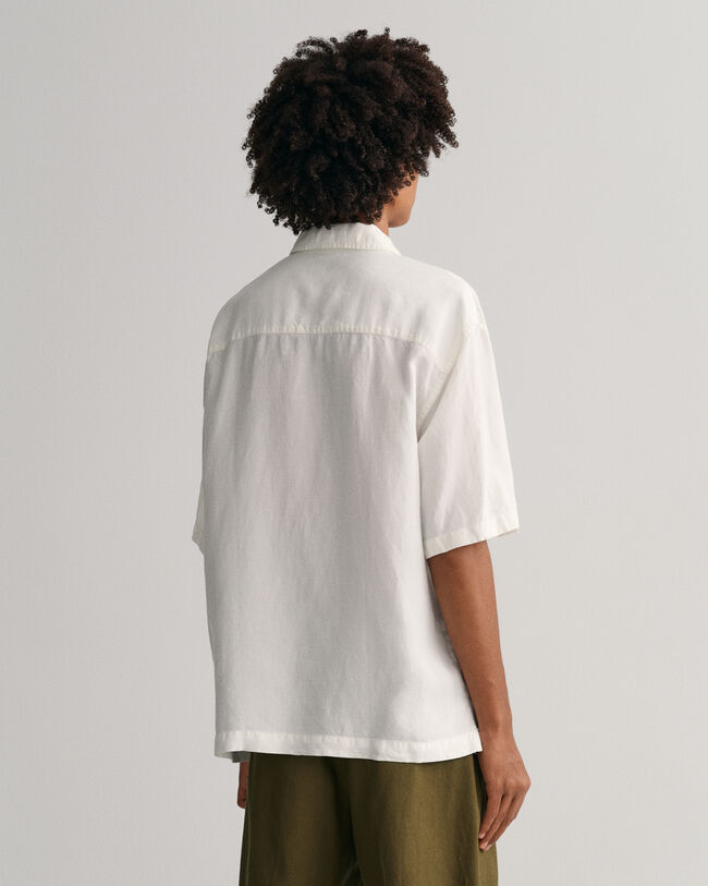 Chemise relaxed fit en lin et lyocell &agrave; manches courtes