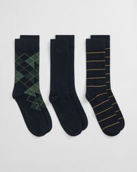 Lot de 3 paires de chaussettes à motif argyle et à rayures