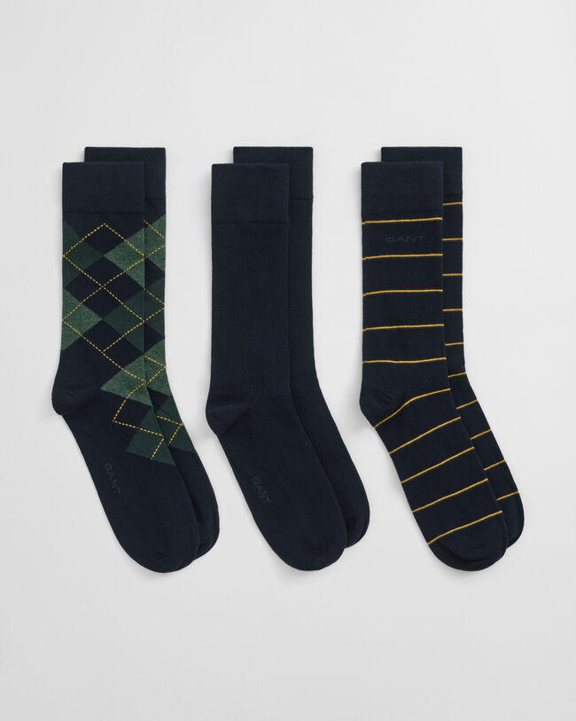 Lot de 3 paires de chaussettes à motif argyle et à rayures