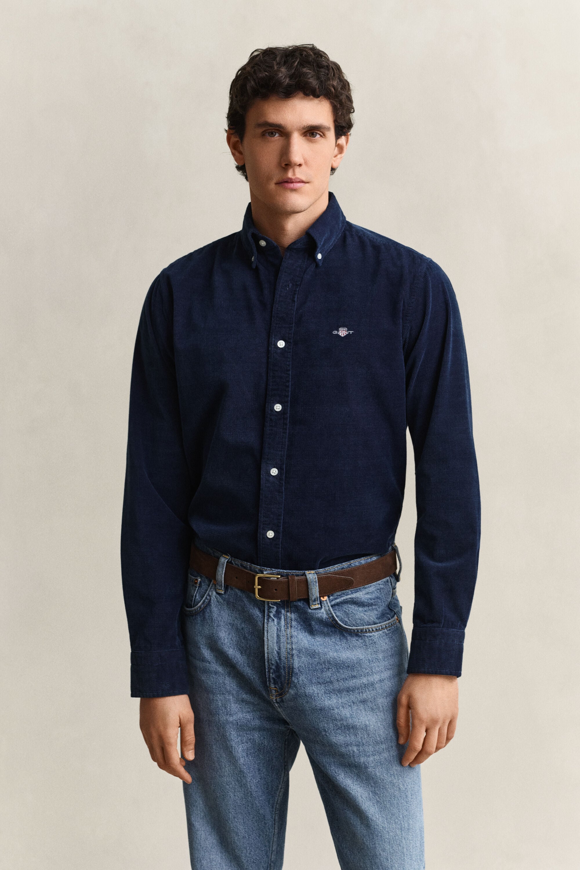 Chemise en velours côtelé indigo