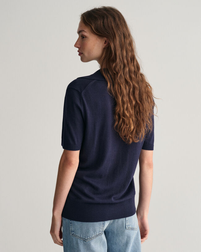 Rugger en maille fine &agrave; manches courtes