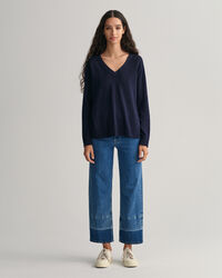 Pull col V en lin m&eacute;lang&eacute;