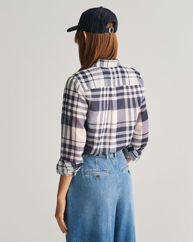 Chemise regular fit en coton et soie à carreaux