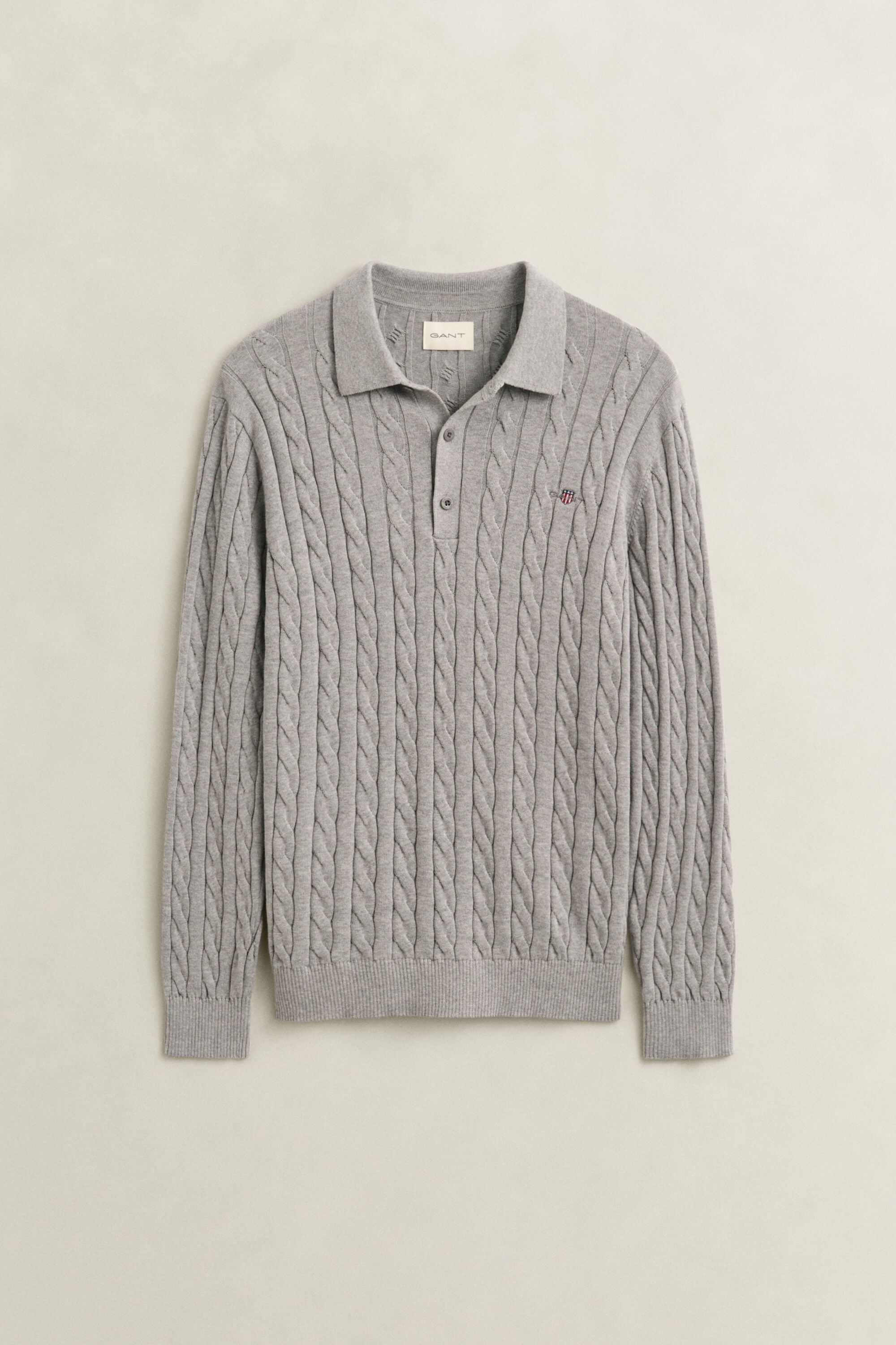 Pull façon polo en maille de coton à torsades