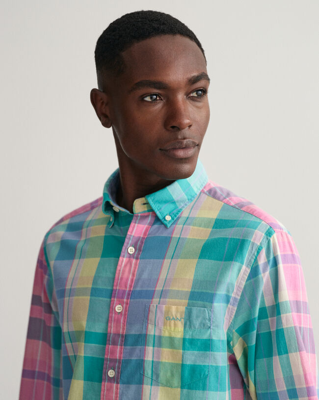 Chemise regular fit &agrave; carreaux madras color&eacute;s