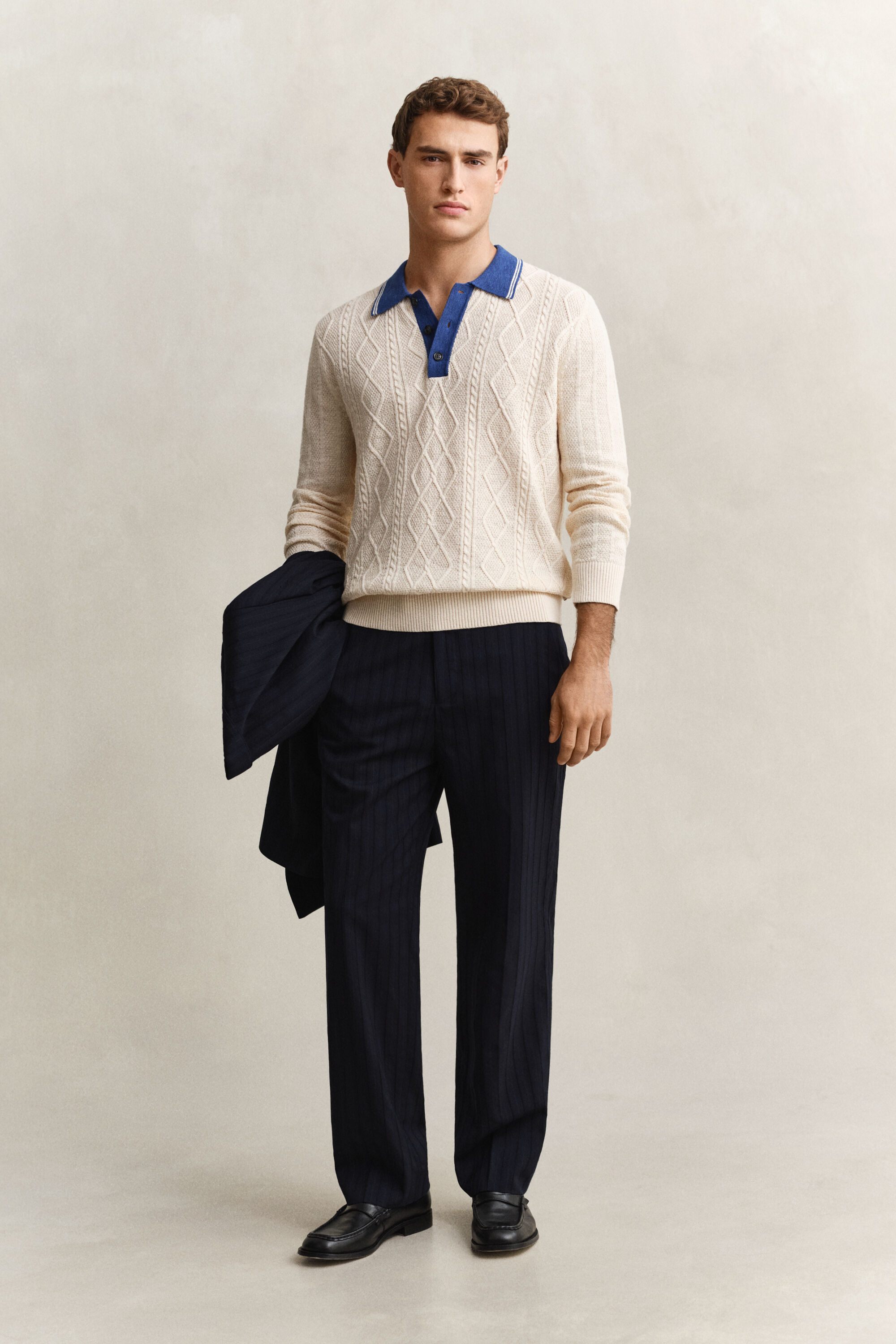 Pull façon polo en maille torsadée