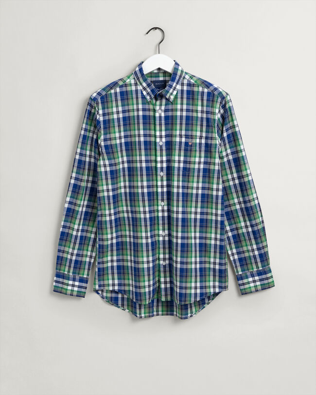 Chemise regular fit en popeline de coton d&eacute;lav&eacute;e &agrave; carreaux