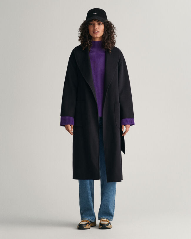 Pull en laine côtelée à col droit