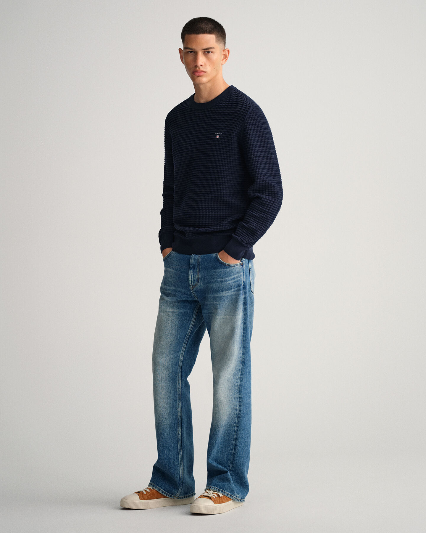 Pull ras du cou en coton Texture