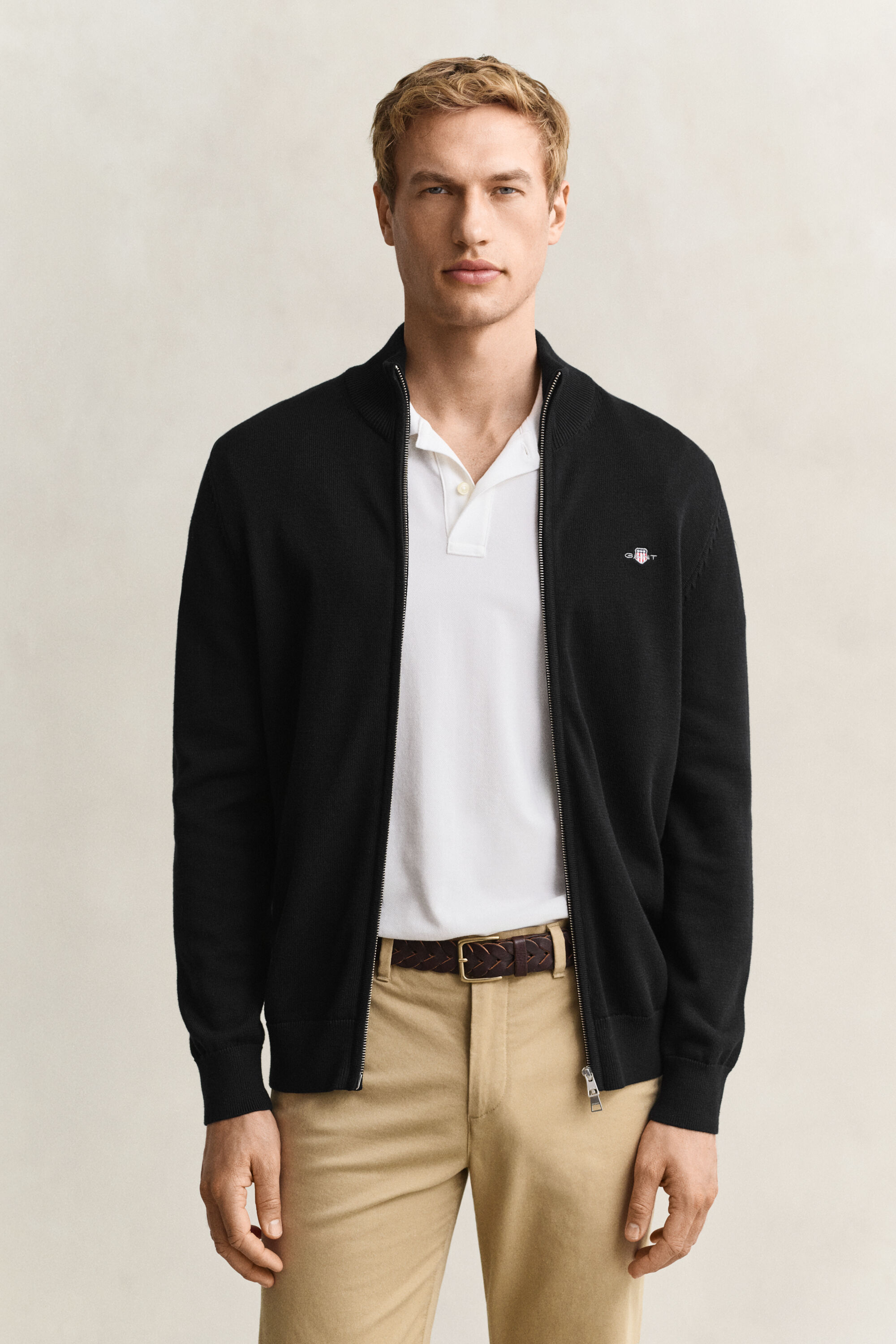 Cardigan zippé en coton décontracté