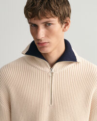 Pull à demi-zip côtelé