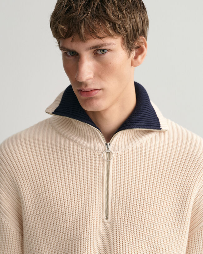 Pull à demi-zip côtelé