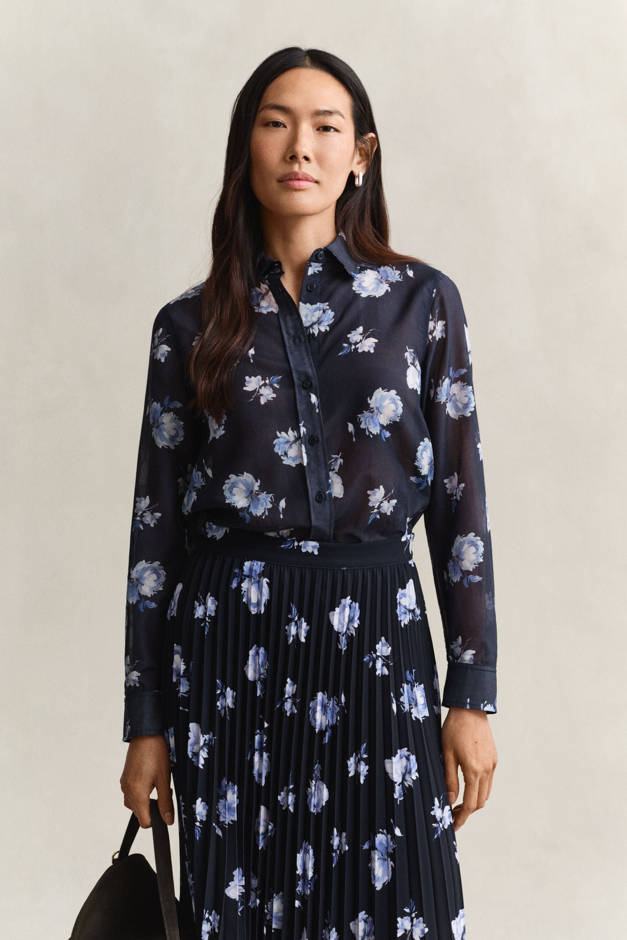 Chemise en coton et soie à imprimé floral