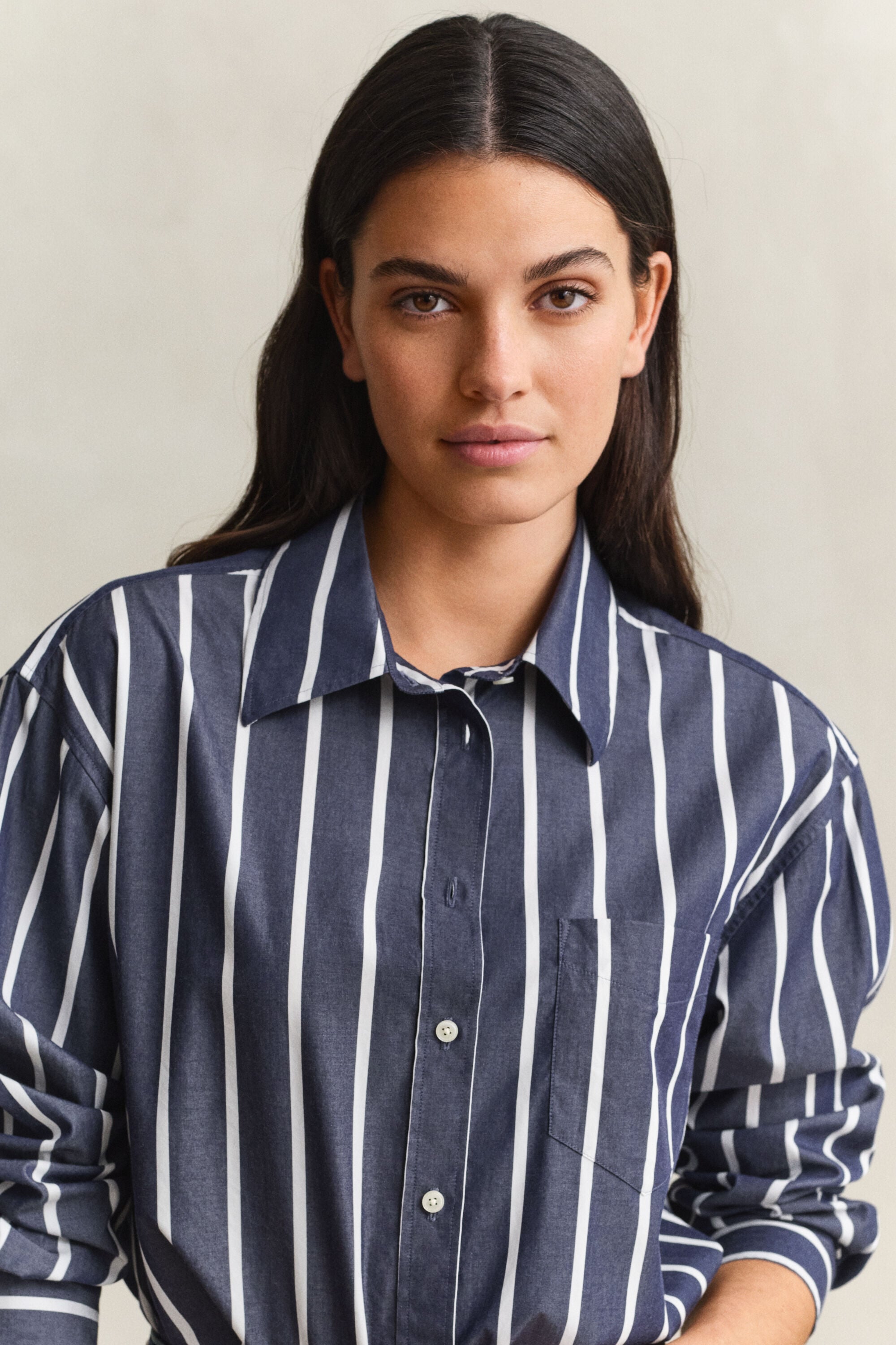 Chemise classique coupe décontractée en popeline à rayures