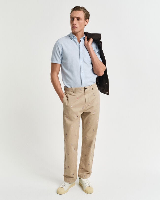 Chemise regular fit en coton et lin à manches courtes