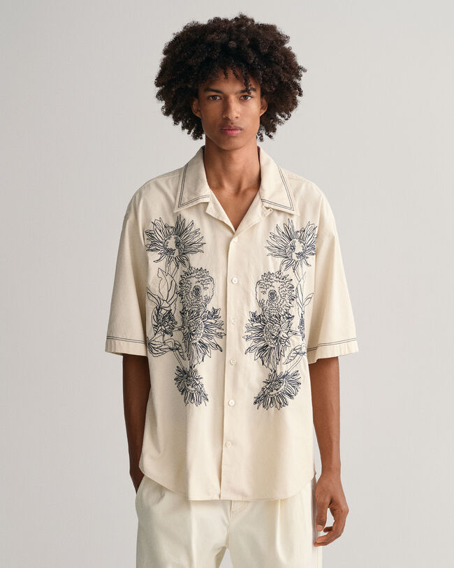 Chemise ultra-ample brodée à manches courtes