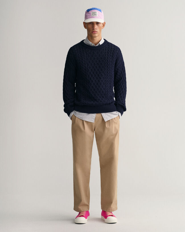 Pull ras du cou en maille de coton torsad&eacute;e