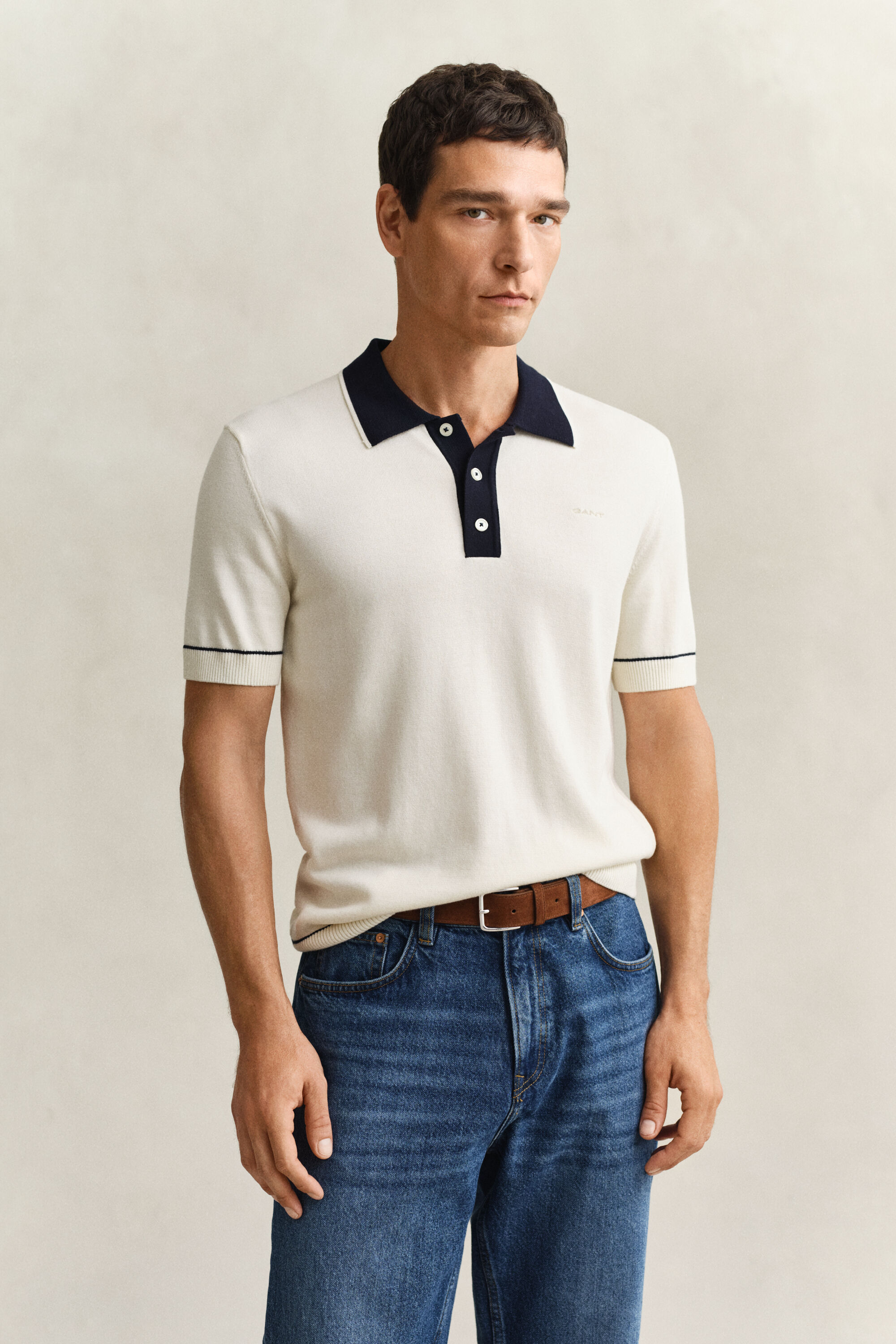 Pull façon polo en coton et modal