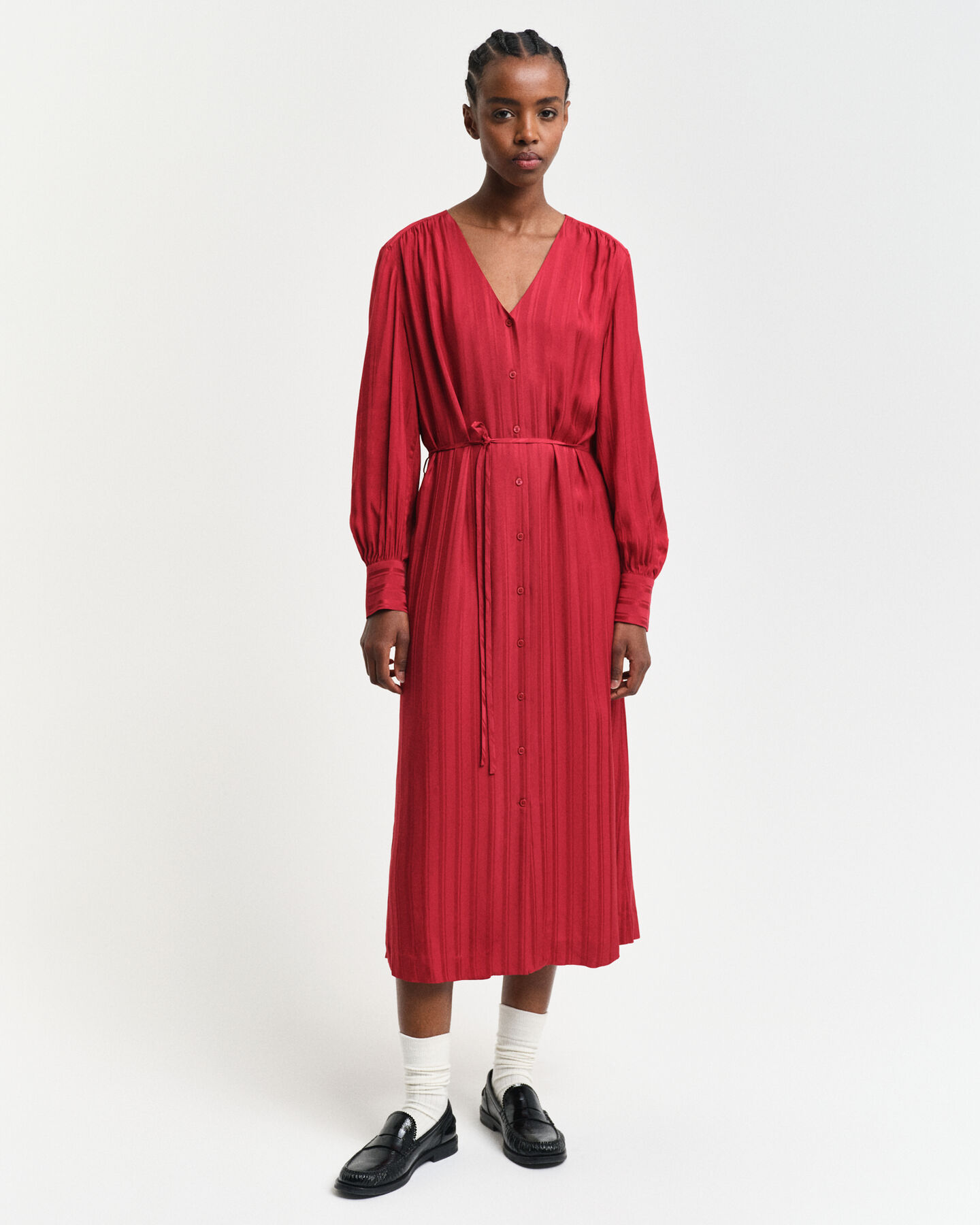 Robe-chemise en satin &agrave; rayures