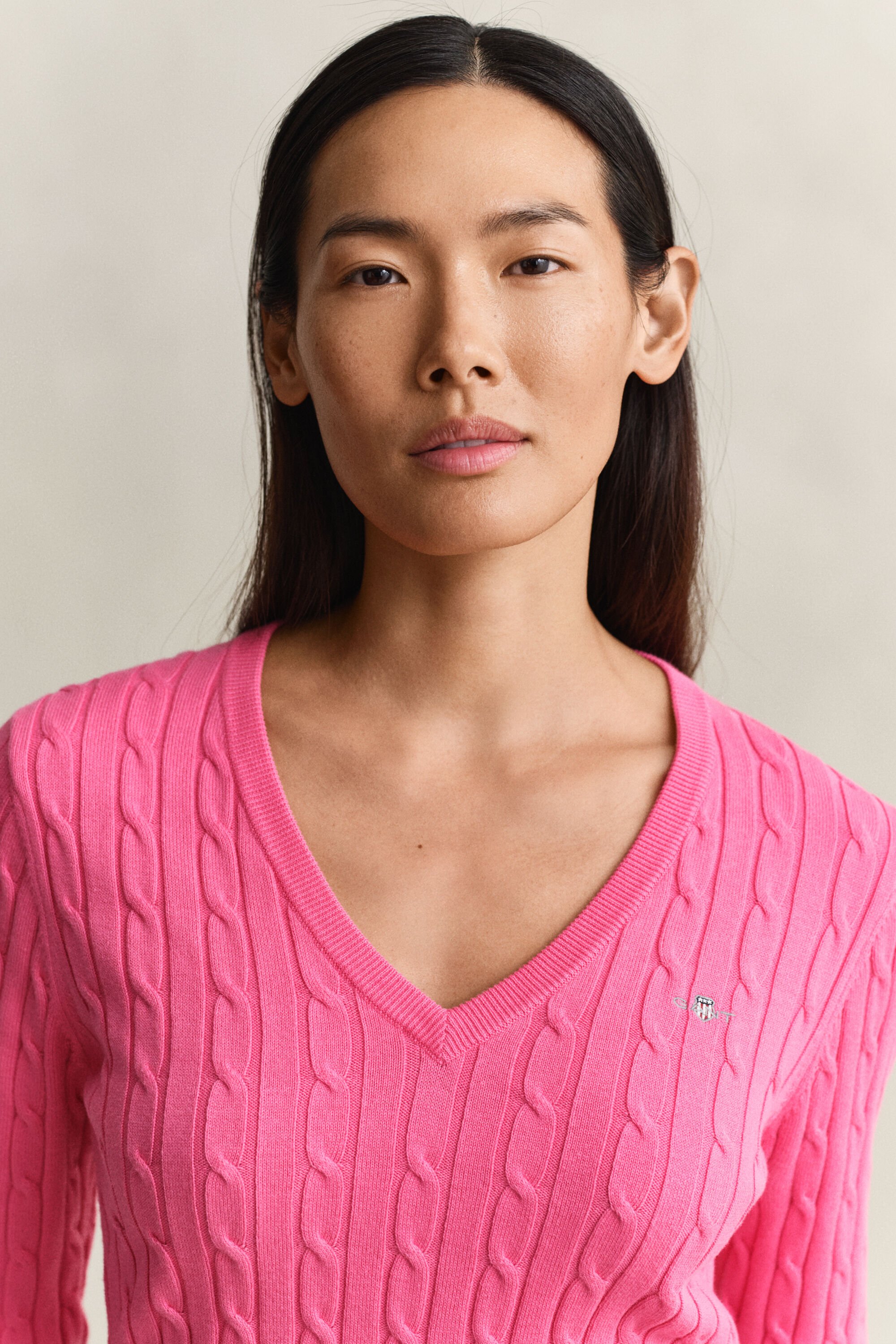 Pull col V en maille torsadée