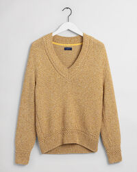 Pull col V coloré en fils torsadés