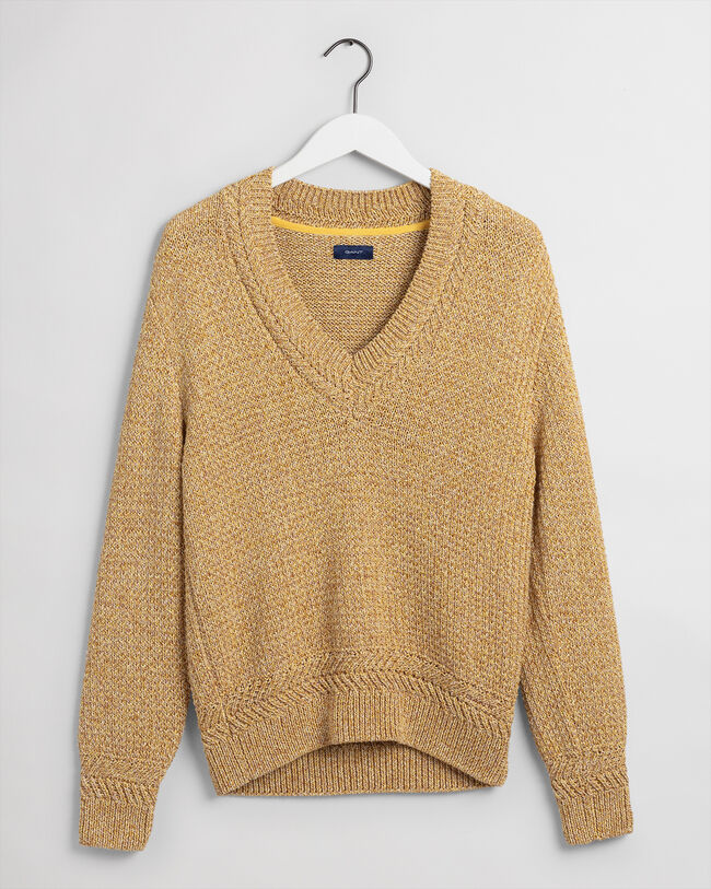 Pull col V coloré en fils torsadés