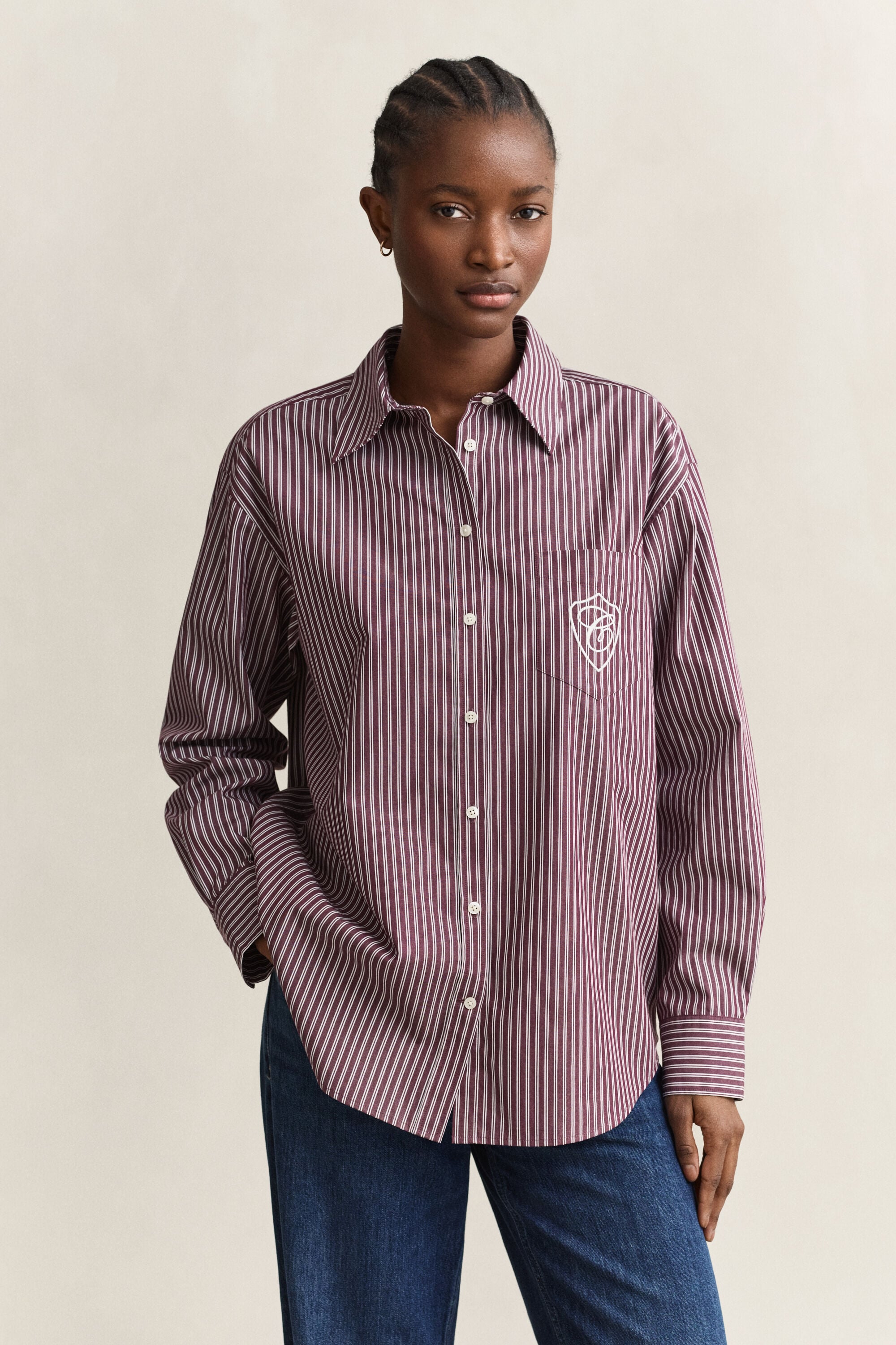Chemise classique coupe décontractée en popeline à rayures