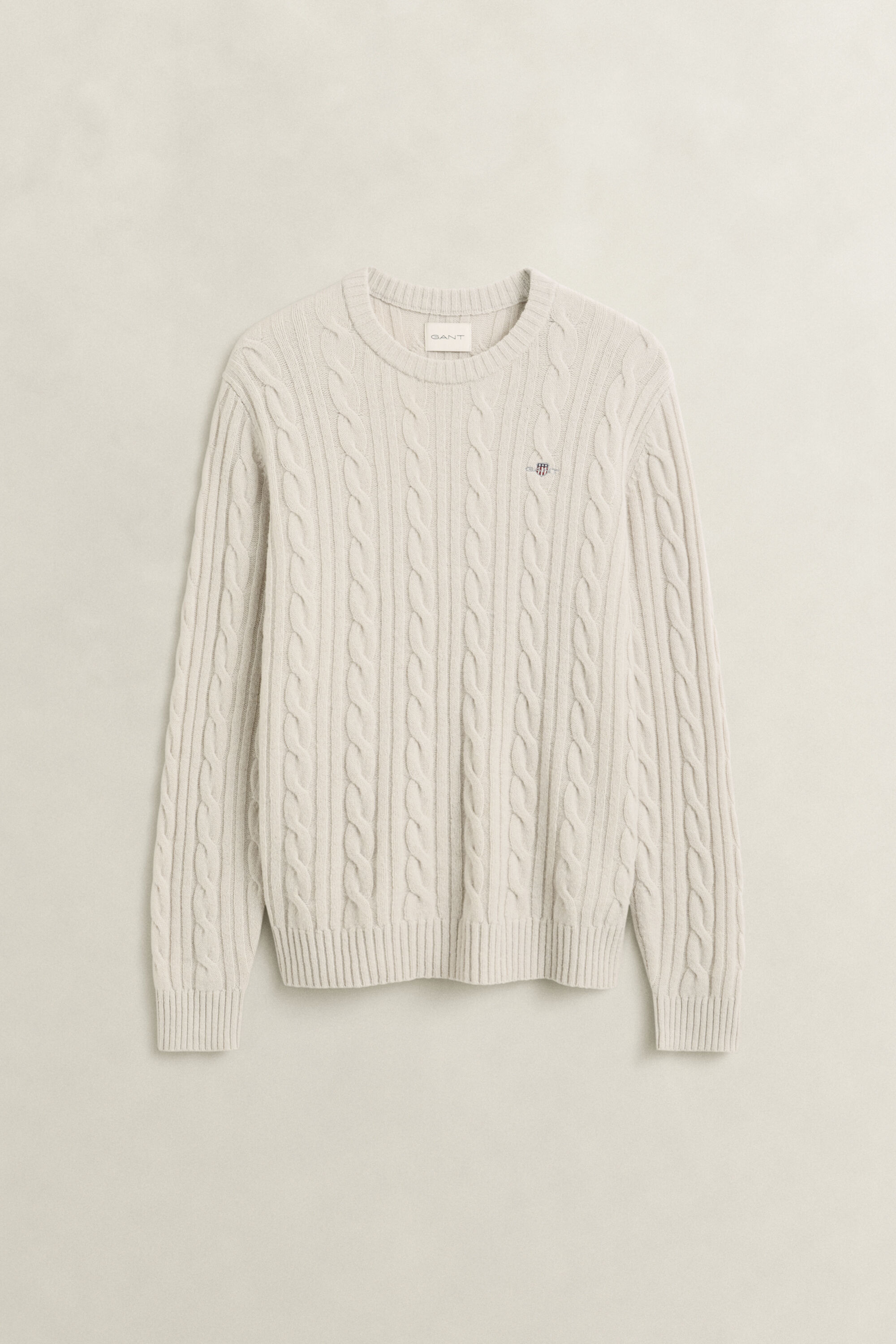 Pull col rond en maille torsadée en laine d'agneau