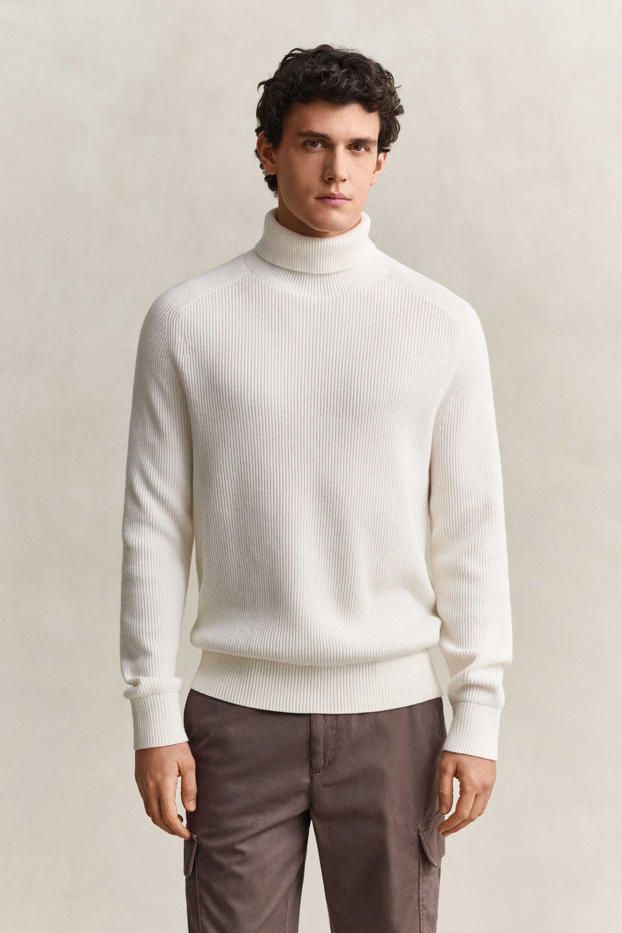 Pull col roulé en laine mérinos et coton