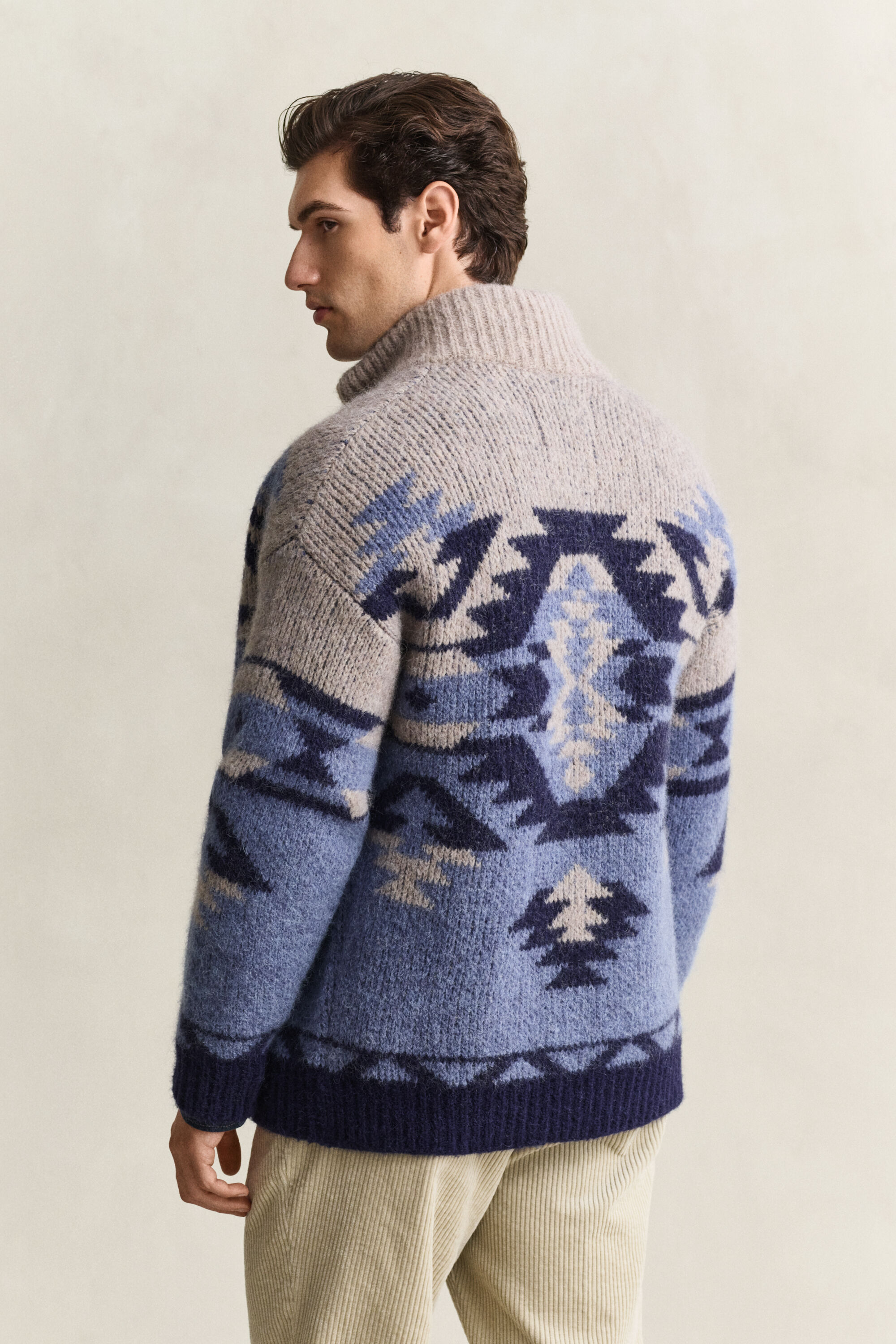Cardigan jacquard à zip en laine d’alpaga mélangée