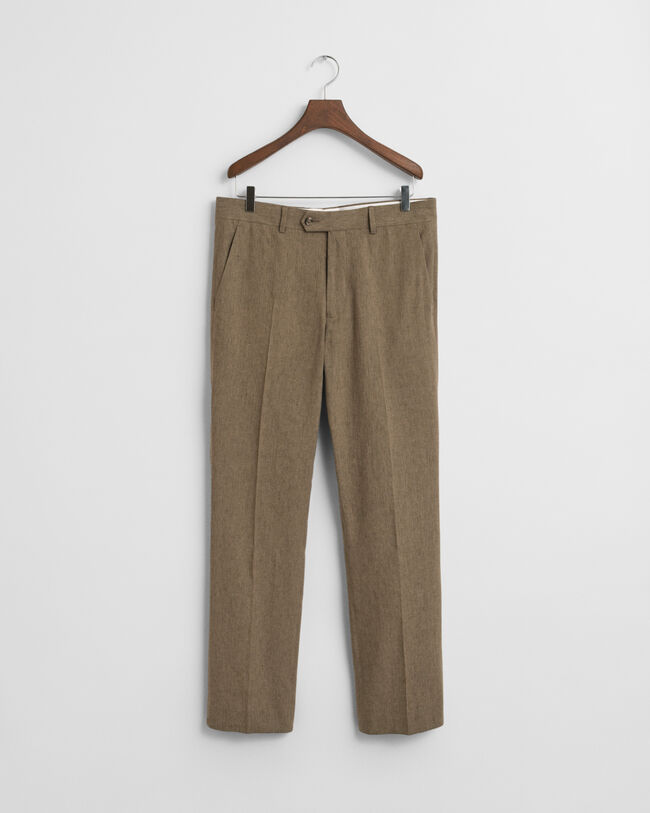 Pantalon de costume coupe slim en coton et lin