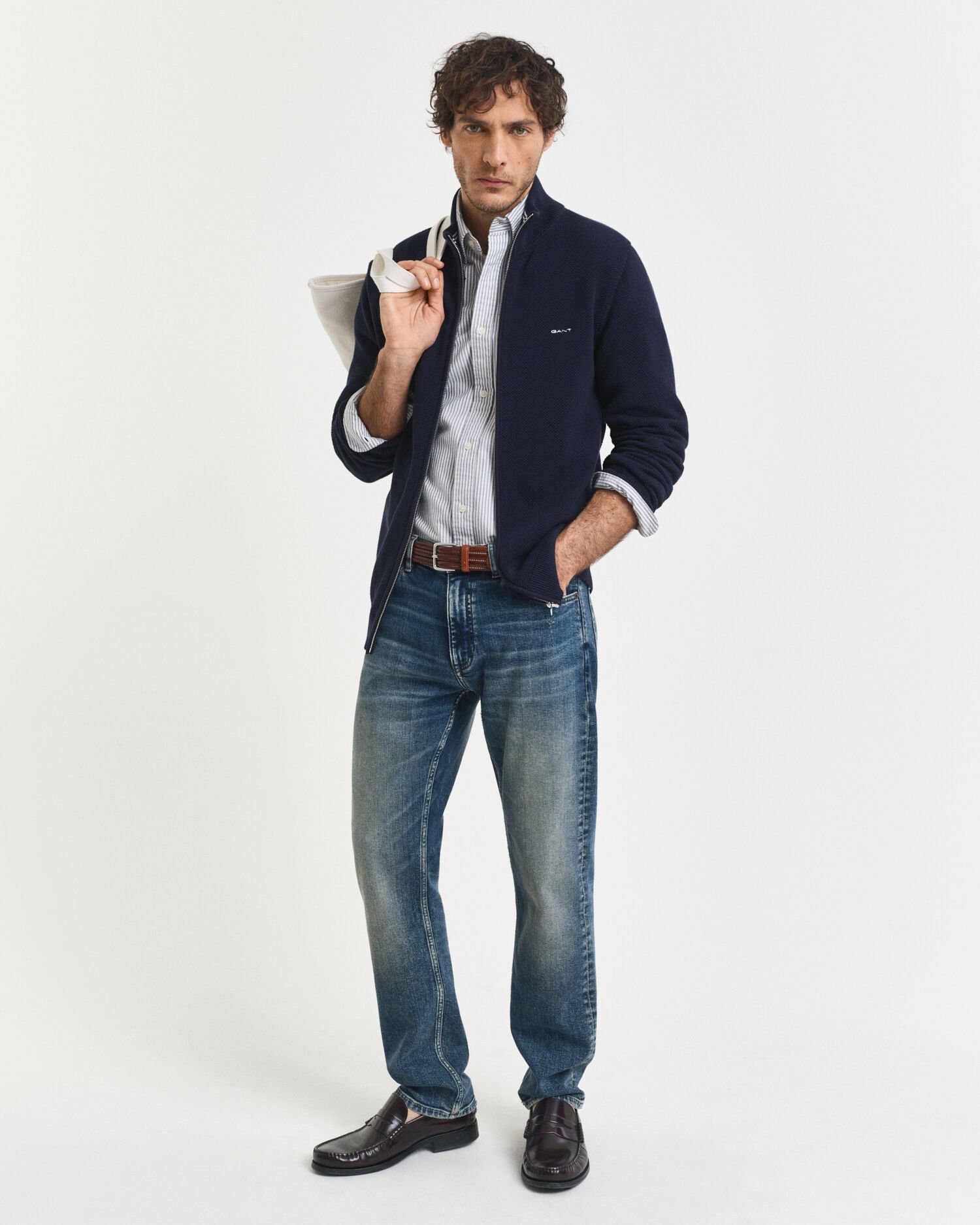 Cardigan zippé en coton piqué