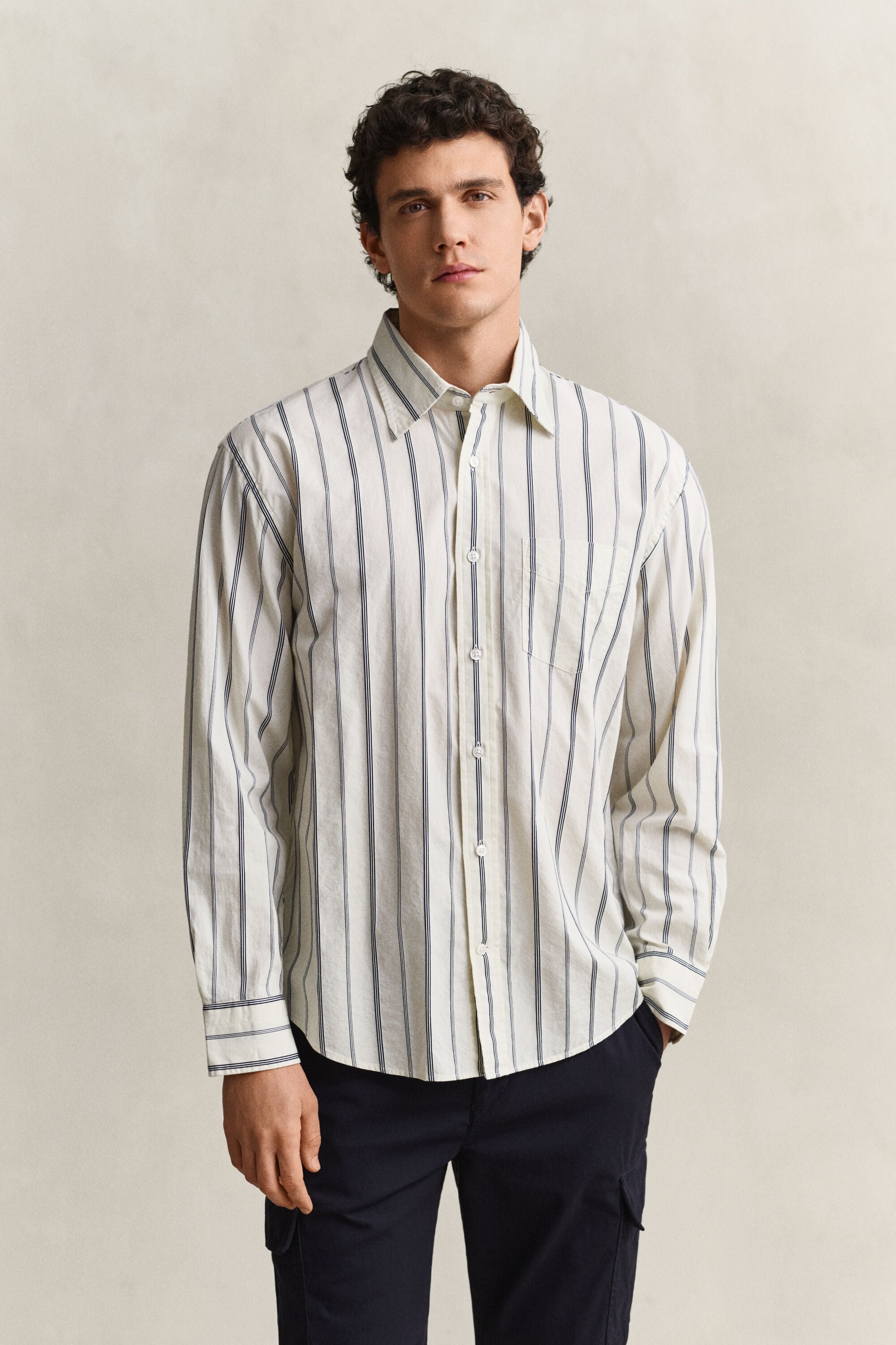 Chemise coupe décontractée à rayures Dobby