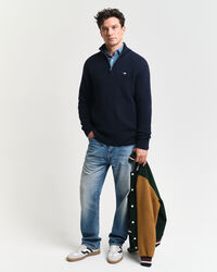 Pull à demi-zip en coton texturé