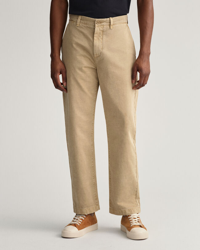 Pantalon chino droit en serg&eacute;