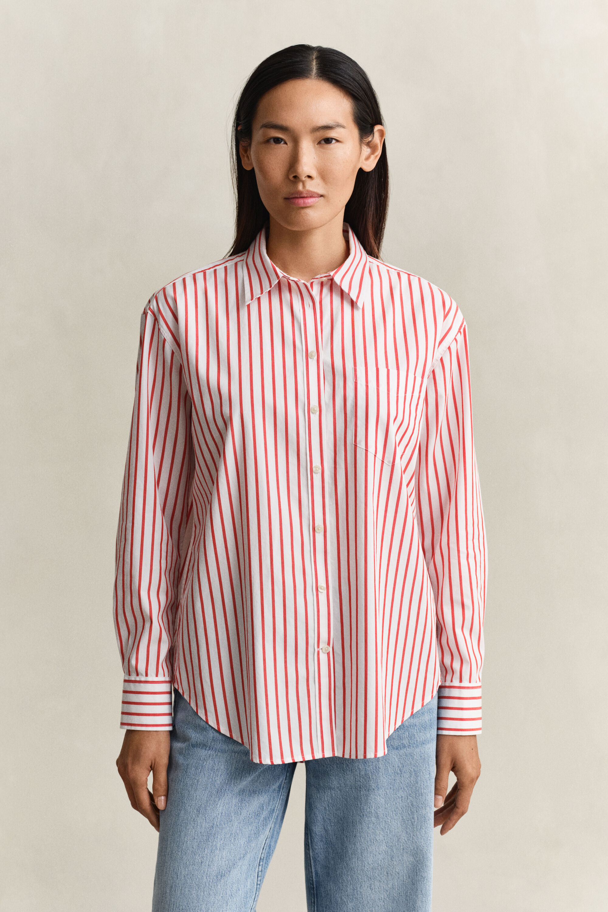 Chemise classique coupe décontractée en popeline à rayures