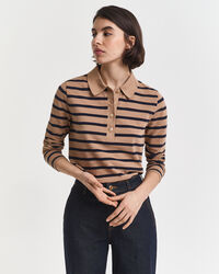 Polo en coton piqué à manches longues Breton Striped