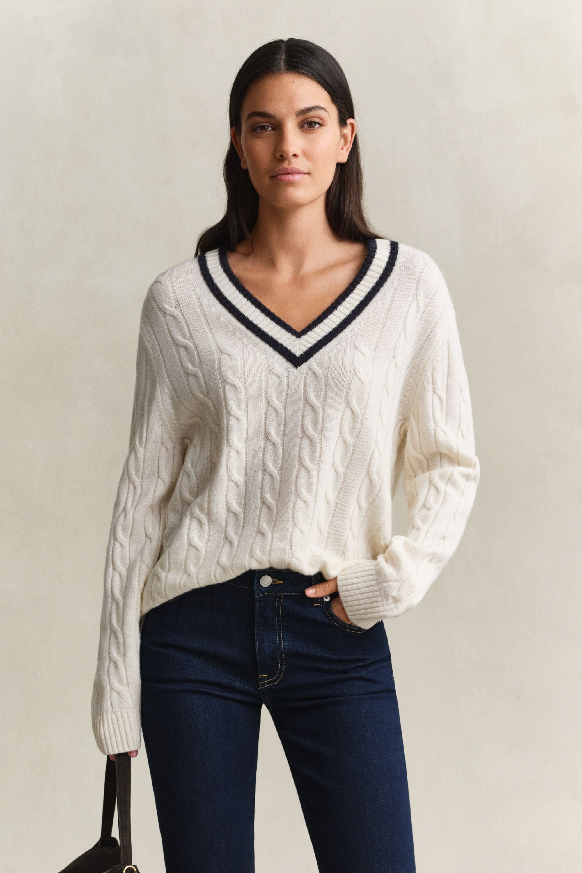 Pull en maille de laine mérinos à torsades