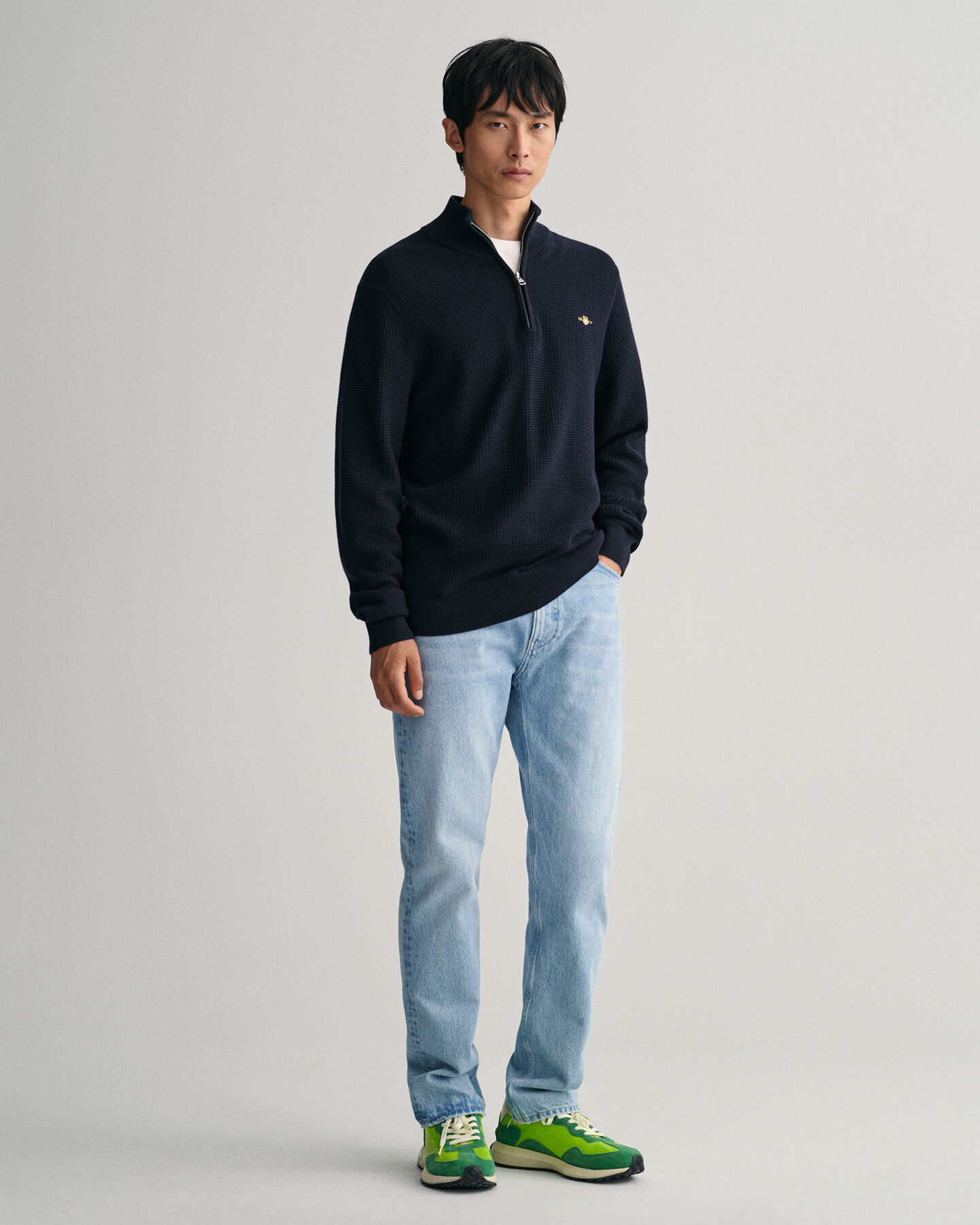 Pull à demi-zip en coton Textured