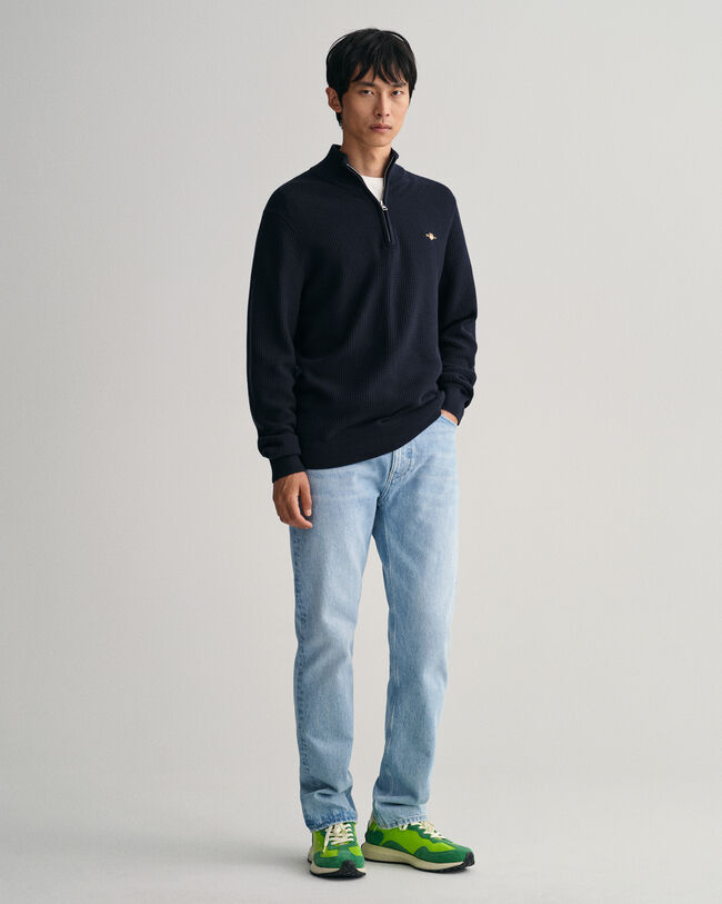 Pull à demi-zip en coton Textured