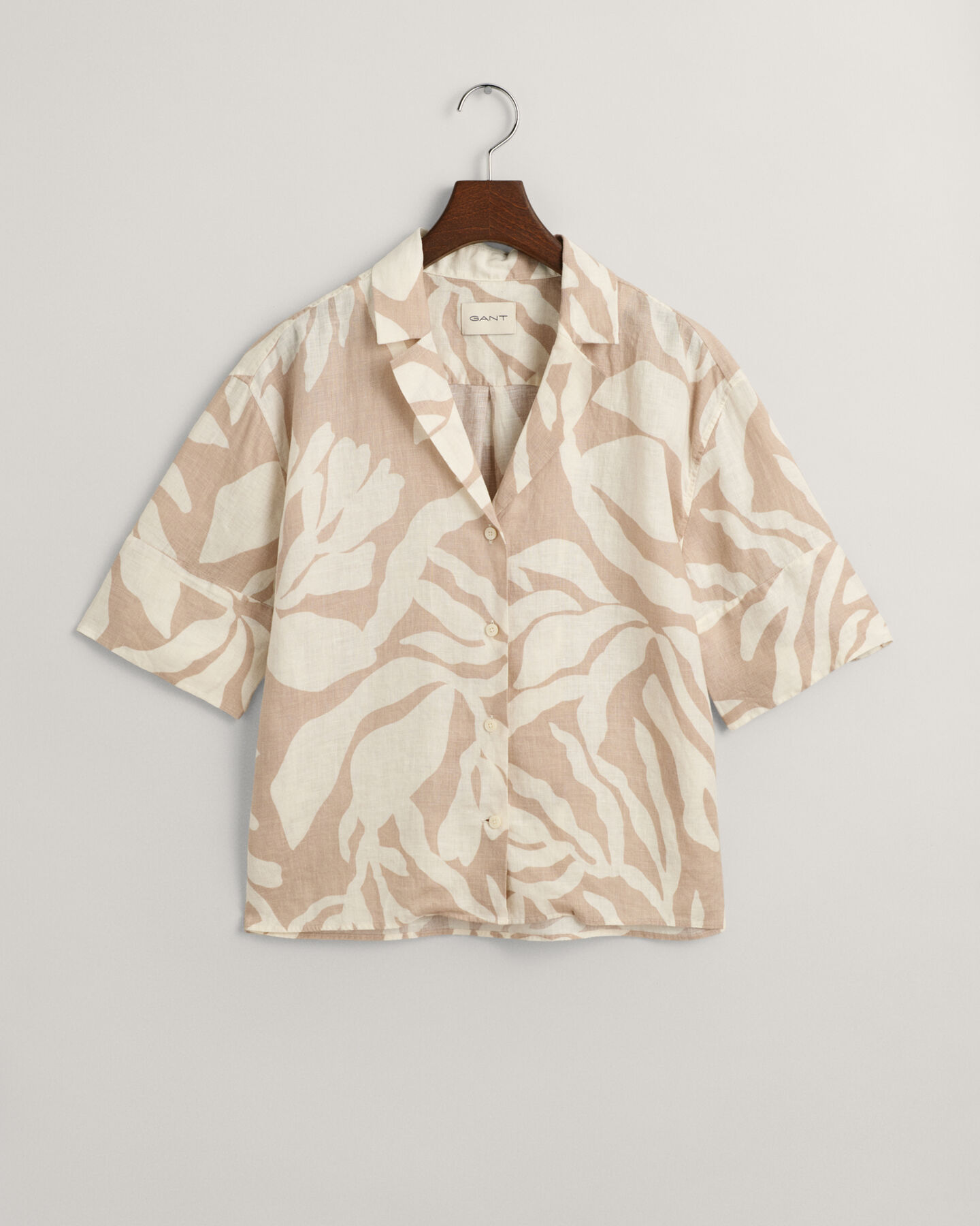 Chemise relaxed fit en lin &agrave; manches courtes Palm Print
