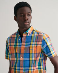 Chemise regular fit &agrave; carreaux madras color&eacute;s et manches courtes