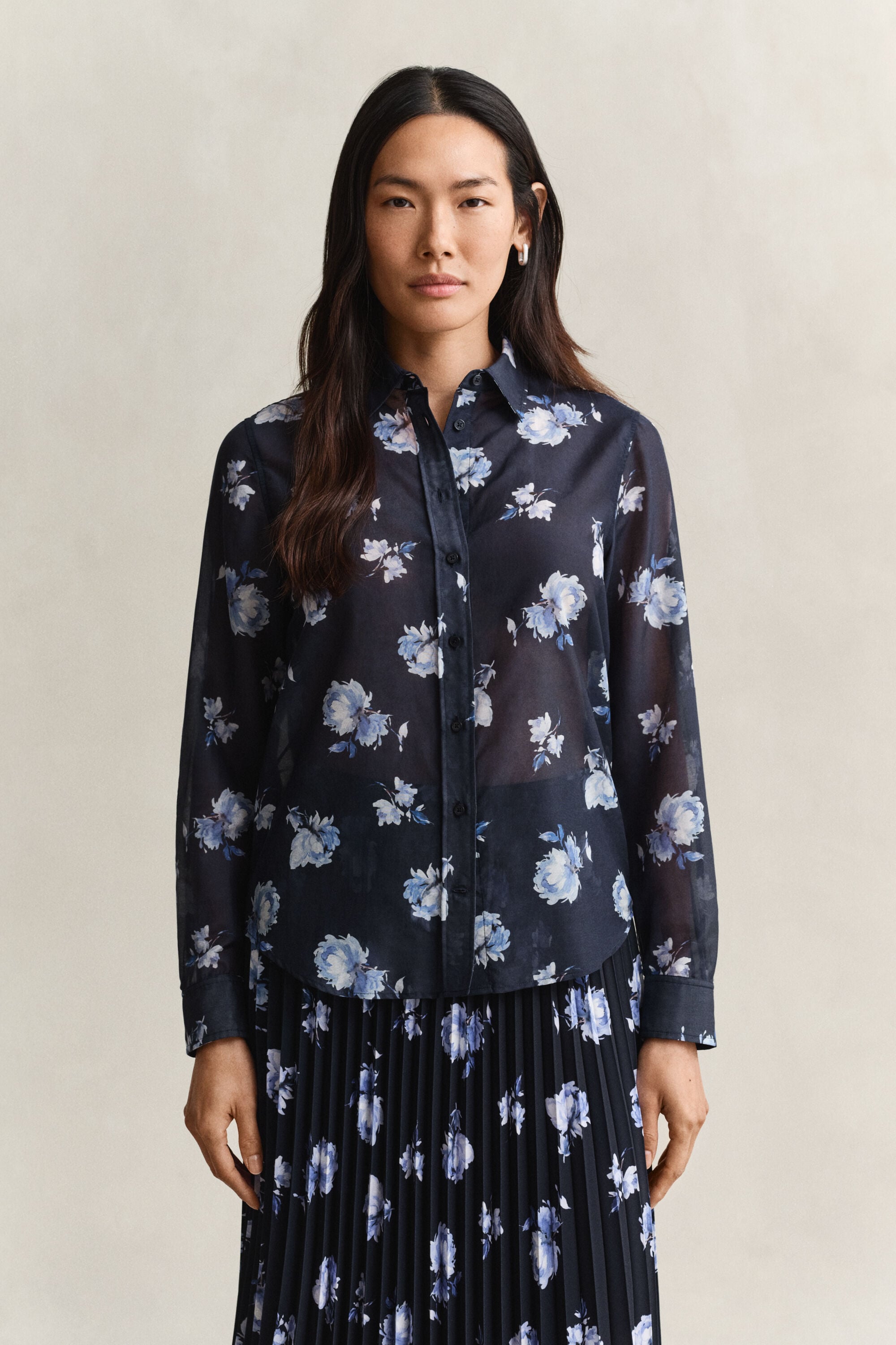Chemise en coton et soie à imprimé floral