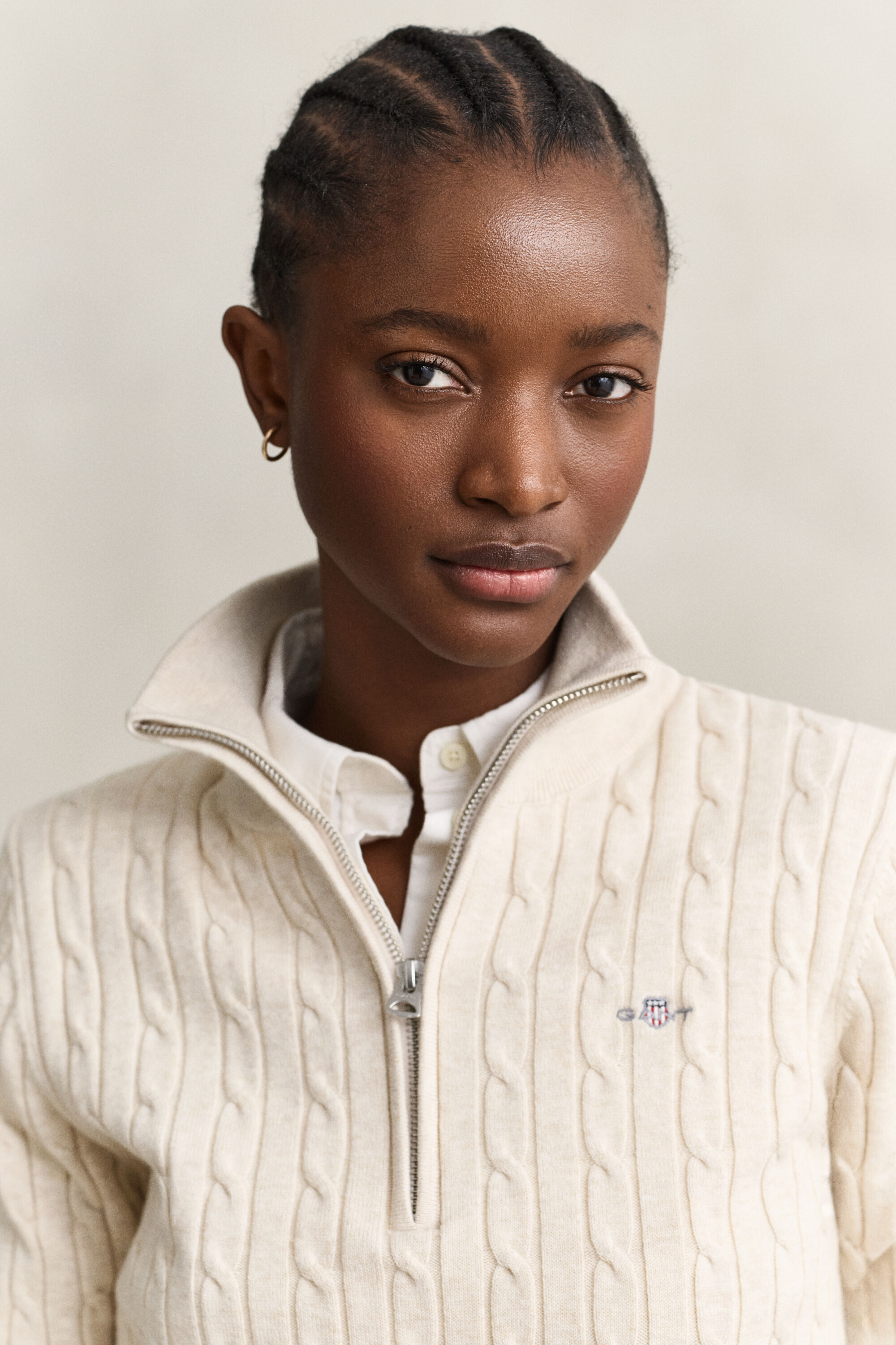 Pull à demi-zip en maille de coton torsadée stretch
